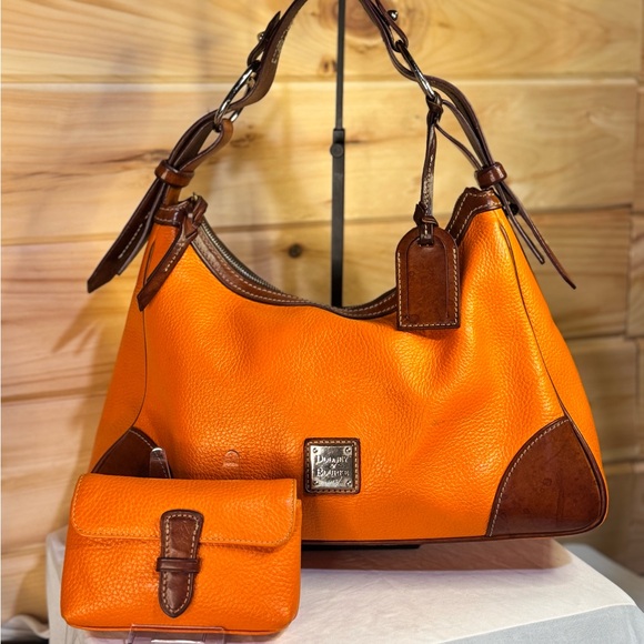 Dooney & Bourke Handbags - Dooney & Bourke Orange and Brown Hobo Bag with Leather Trim & Matching Wallet